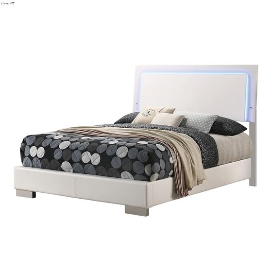 Felicity Glossy White Queen Panel Bed with LED Lighting 203500Q By Coaster