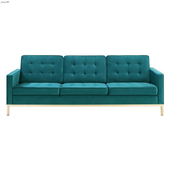 Loft Modern Teal Velvet and Gold Legs Tufted Sofa EEI-3387-GLD-TEA by Modway Back