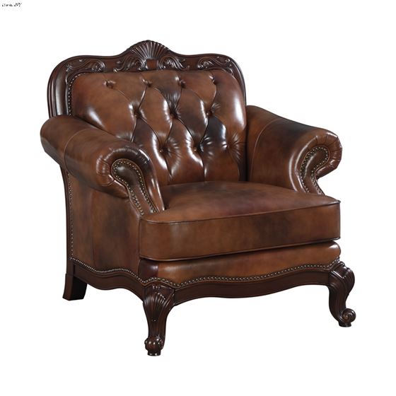 Victoria Rolled Arm Chair Tri-Tone Warm Brown Leather 500683 By Coaster