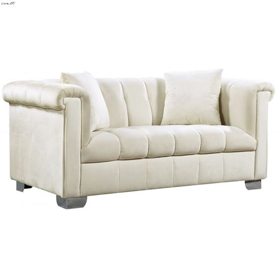 Kayla Cream Velvet Tufted Love Seat Kayla_Loveseat_Cream by Meridian Furniture
