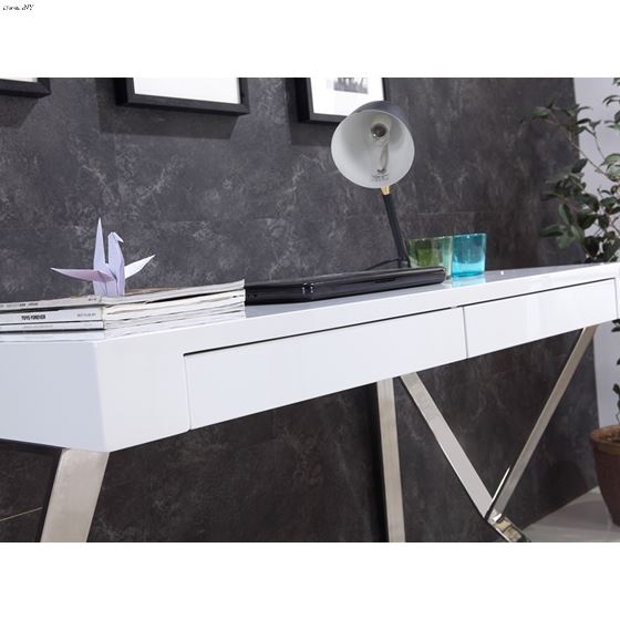 York High Gloss White Lacquer Office Desk - 3
