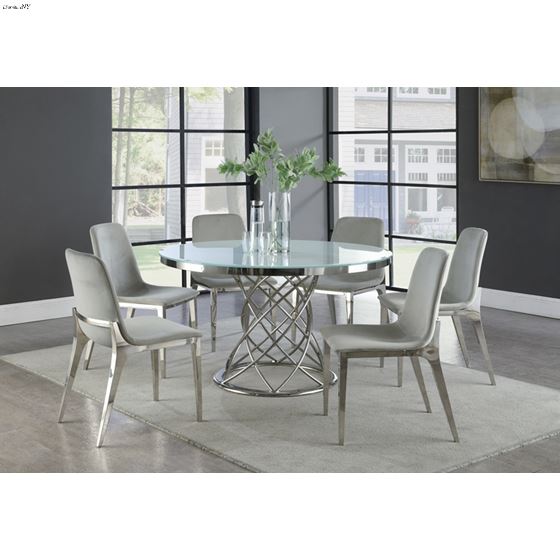 Irene 51 Inch Round Glass Top Dining Table White-3