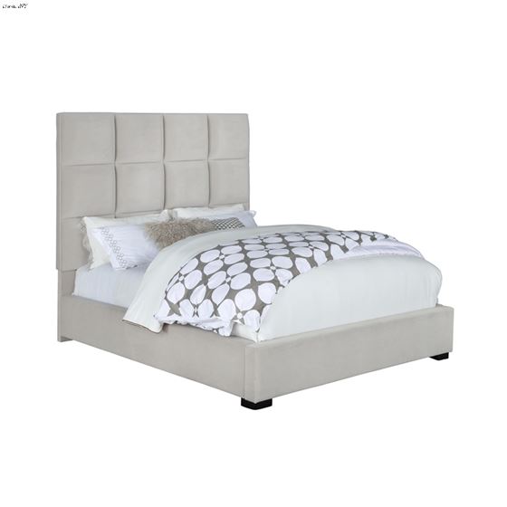 Panes Beige Velvet King Tufted Upholstered Panel Bed 315850KE By Coaster