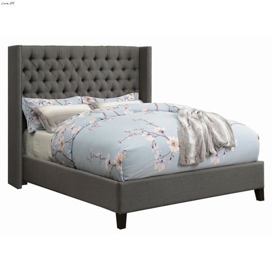 Bancroft Grey Linen Tufted Wing Upholstered Full Bed 301405F By Coaster