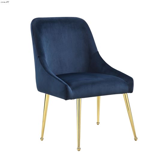 Modern Dark Ink Blue Velvet and Gold Side Chair 192492 - Set of 2 By Coaster