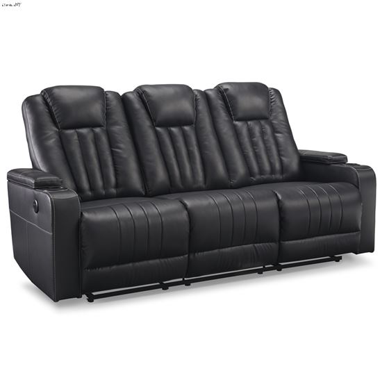Center Point Black Leatherette Reclining Sofa with Drop Down Table 24004 By Ashley Signature Design