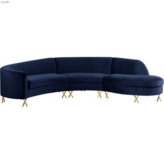 Serpentine Navy Velvet Upholstered Sectional