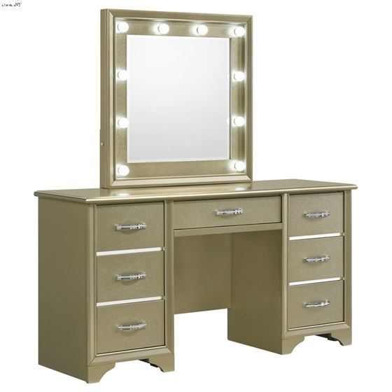 Beaumont Champagne 7 Drawer Vanity Dresser with Lighting Mirror 205297 By Coaster