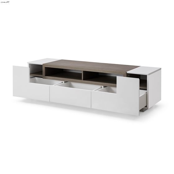 TV002 White and Grey Oak 65 inch TV Stand Open