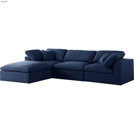 Serene 4pc Navy Linen Deluxe Cloud Modular Reversible Sectional By Meridian Furniture