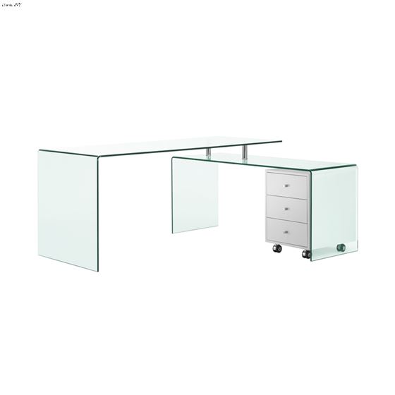 Rio Clear Glass Office Desk w/ High Gloss White La