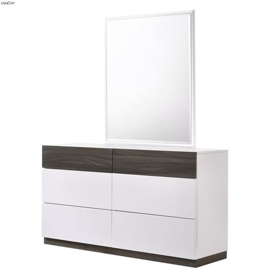 SanRemo White and Walnut 6 Drawer Dresser and Mirror by JM Furniture