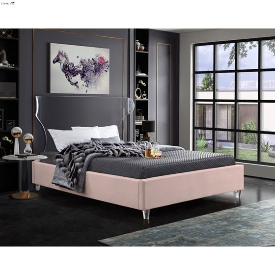 Ghost Acrylic and Pink Velvet Upholstered Bed-3