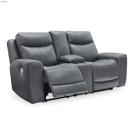 Mindanao Steel Leather Power Reclining Loveseat with Console U59504 By Ashley Signature Design