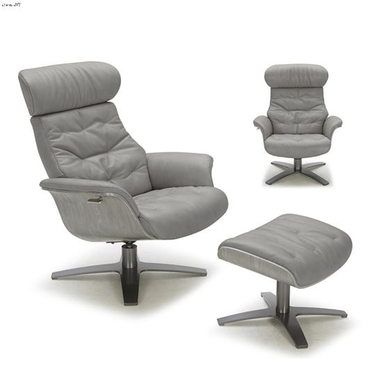Karma Lounge Chair Grey Leather and Grey Wood by JM Furniture