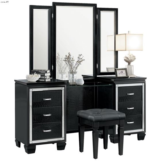 Allura Black 6 Drawer Vanity Dresser with Mirror 1916BK-15 By Homelegance