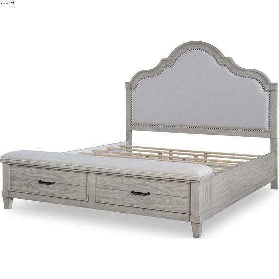 Belhaven Queen Upholstered Panel Bed with Storage Footboard in Weathered Plank Finish Wood By Legacy
