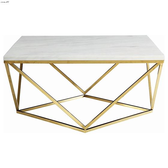 Meryl White and Gold Square Faux Marble Top Coffee Table 700846 By Coaster