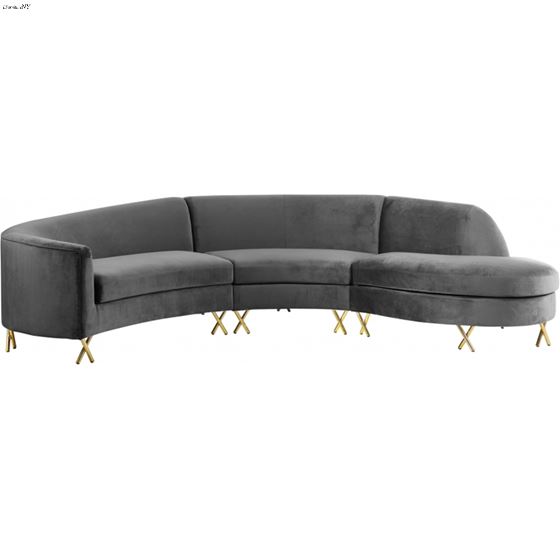 Serpentine Grey Velvet Upholstered Sectional