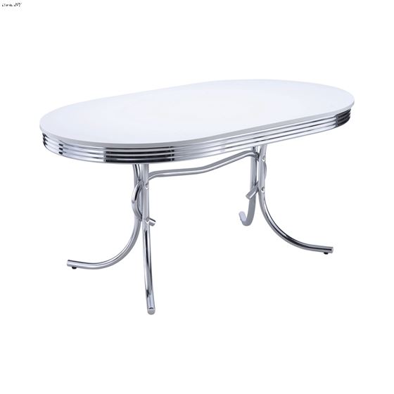 Retro Oval White and Chrome Dining Table 2065 by Coaster