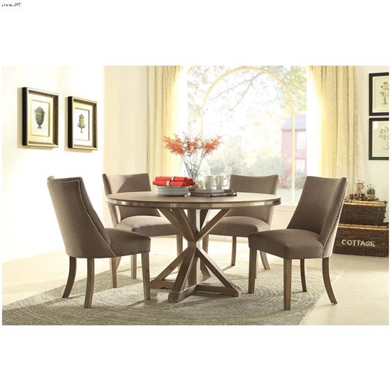 5pc Beaugrand Grey Oak Round Dining Table 5177-54 and 4 Chairs