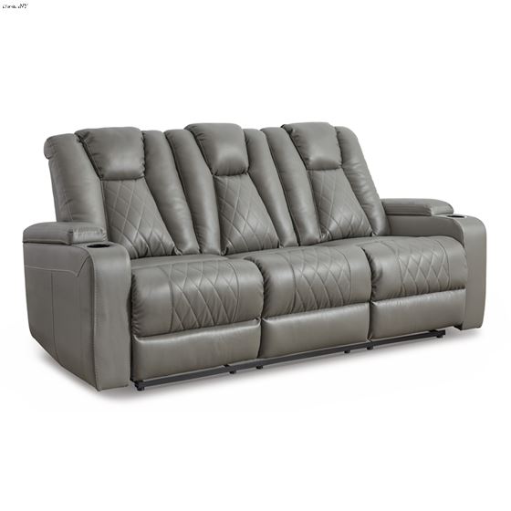 Mancin Gray Reclining Sofa with Drop Down Table 29702 By Ashley Signature Design