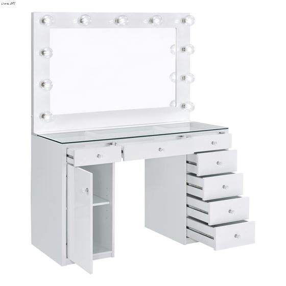 Acena White 7 Drawer Glass Top Vanity Set with-3