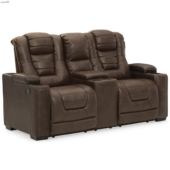 Owner's Box Thyme Leather Power Reclining Loveseat with Console By Ashley Signature Design