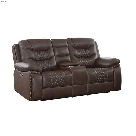 Flamenco Brown Power Reclining Loveseat Tufted Upholstery 610202P By Coaster