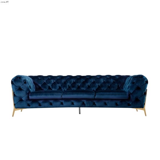 Chester Blue Velvet Tufted Sofa with Gold Legs By