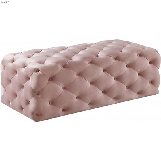 Casey Pink Velvet Upholstered Tufted Ottoman/Bench