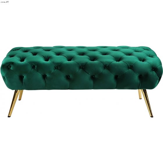 Amara Green Velvet Upholstered Tufted Bench