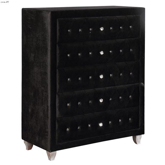 Deanna Black Velvet 5 Drawer Chest 206105 By Coaster