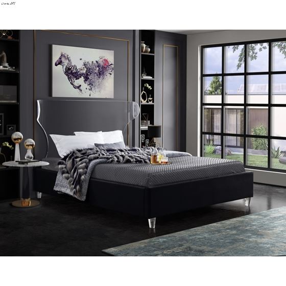 Ghost Acrylic and Black Velvet Upholstered Bed-3