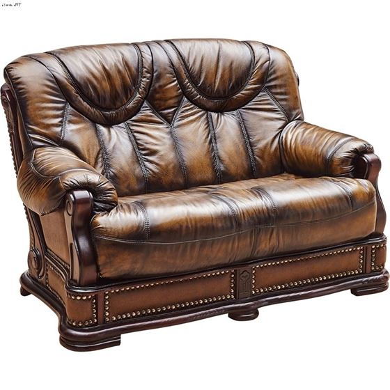 Oakman Classic Brown Leather Love Seat By ESF Furniture