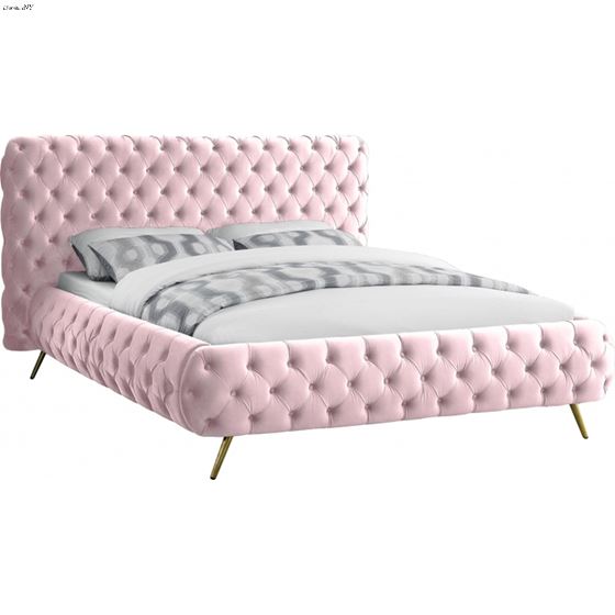 Delano Pink Velvet Tufted Upholstered Bed By Meridian Furniture