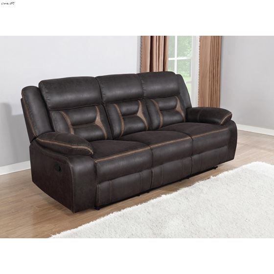 Greer Brown Leatherette Reclining Sofa 651354-3