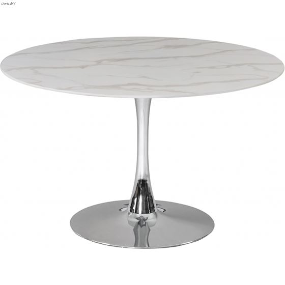 Tulip 48 Inch Round Faux Marble Dining Table - Chrome Base By Meridian Furniture