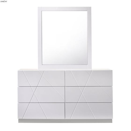 Naples White Modern 6 Drawer Dresser and Mirror