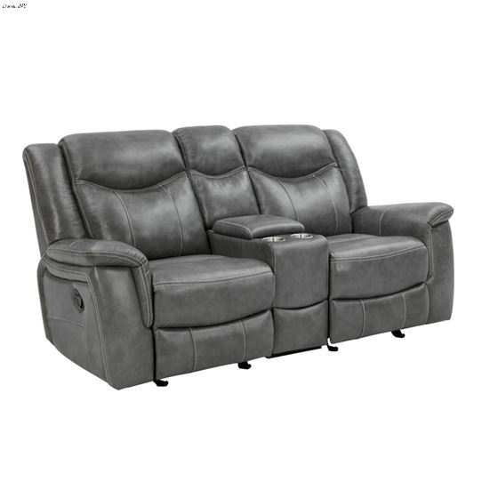 Conrad Grey Leatherette Reclining Loveseat w/ Console 650355 By Coaster