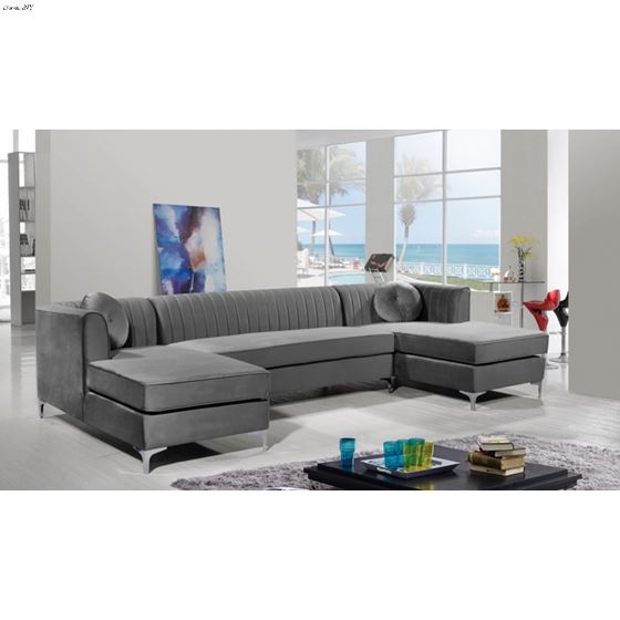 Graham Grey Velvet Upholstered Sectional-Chrome -3