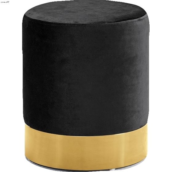 Joy Black Velvet Upholstered Ottoman/Stool - Gold 