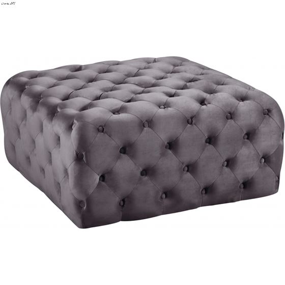 Ariel Grey Velvet Upholstered Tufted Ottoman/Bench