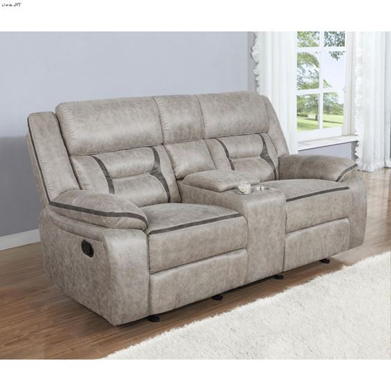 Greer Taupe Reclining Loveseat w/ Console 65135-3