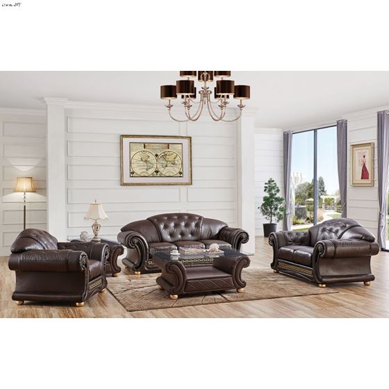 Apolo Brown Leather Tufted Sofa Living Room Set