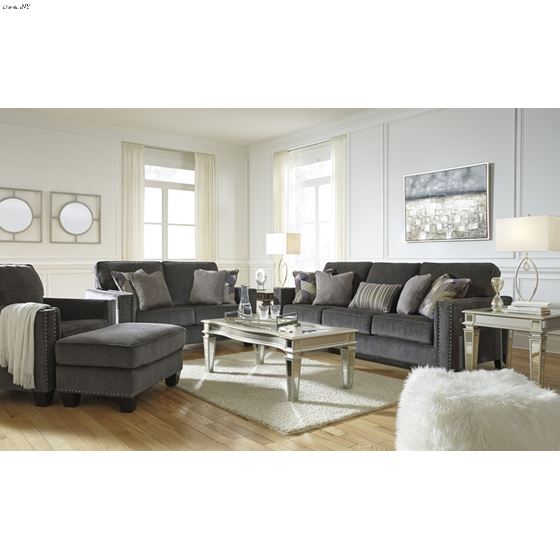 Gavril Smoke Grey Fabric Nailhead Loveseat 4300-3