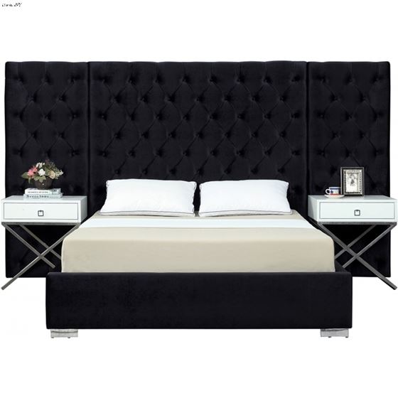 Grande Black Velvet Upholstered Tufted Bed