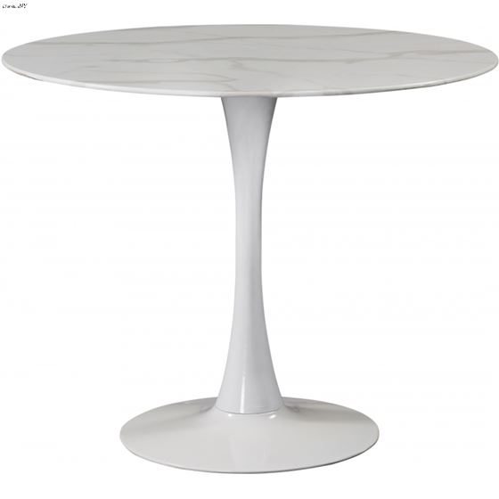 Tulip 36 Inch Round Faux Marble Dining Table - White Base By Meridian Furniture