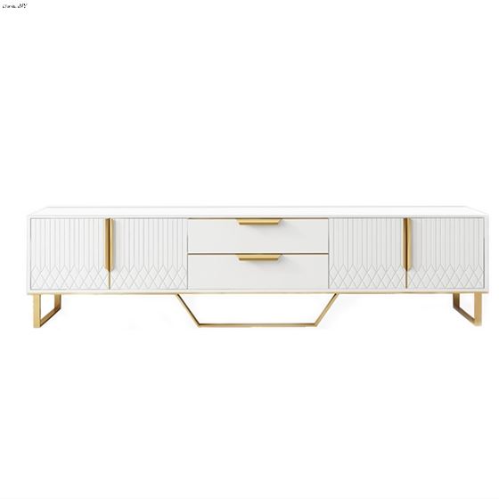Paula Modern Large White Gloss and Gold TV Stand By Exceptional Furniture