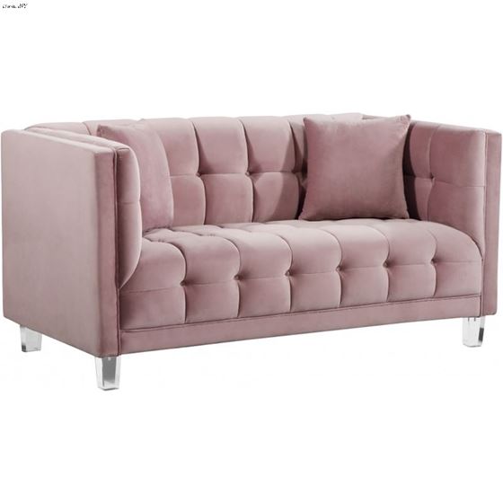 Mariel Pink Velvet Tufted Love Seat Mariel_Loveseat_Pink by Meridian Furniture